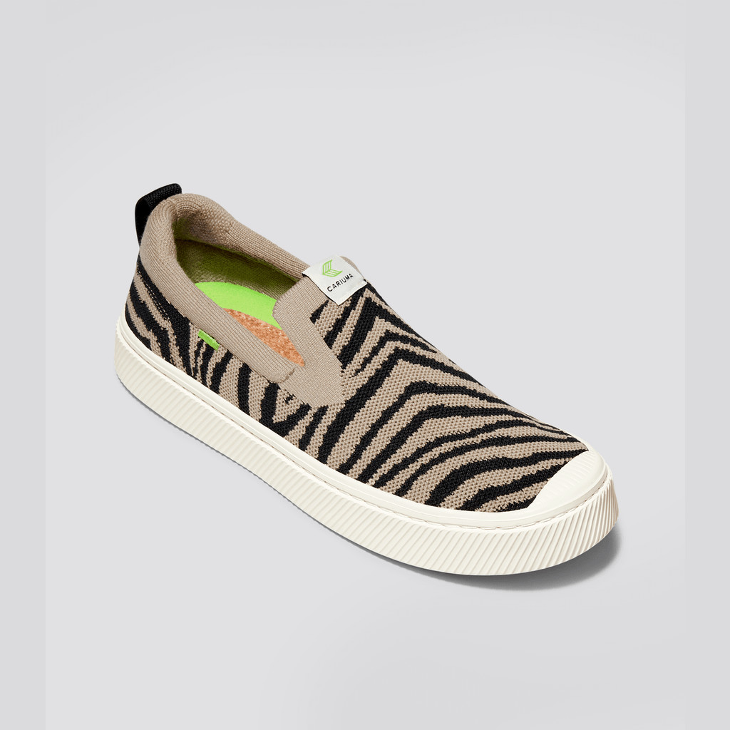 Cariuma Low Top Bamboo Weave Knit Vegan IBI Slip-On Dam Zebra Print | 402769-MXZ